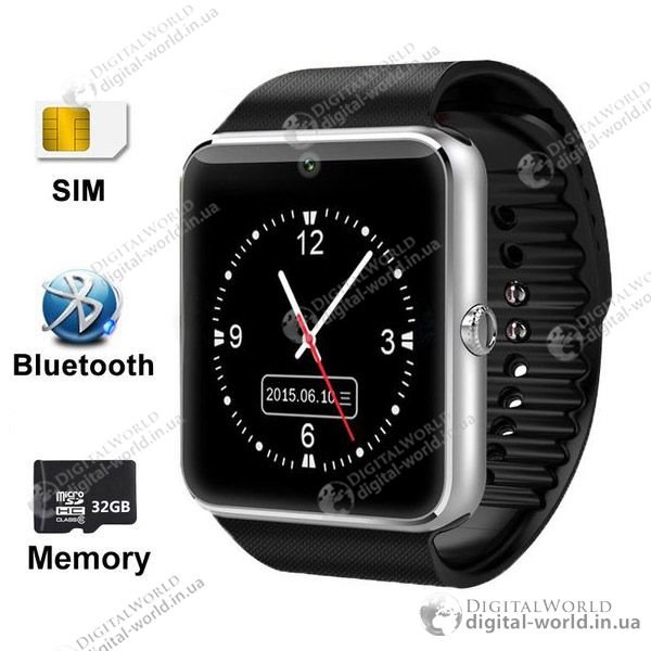 Smart watch GT08 with support for GSM SIM cards, cards up to 32 GB, with built-in Bluetooth and 2 MP camera