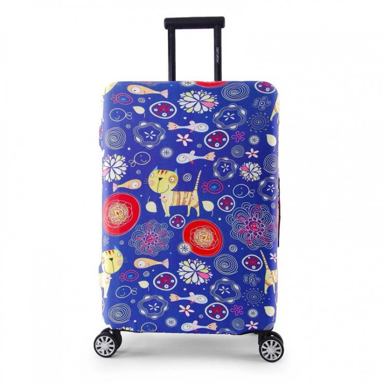 Protective cover "Happy Cat" for suitcase (Size S) with color print, thick stretch material, cutouts for handles