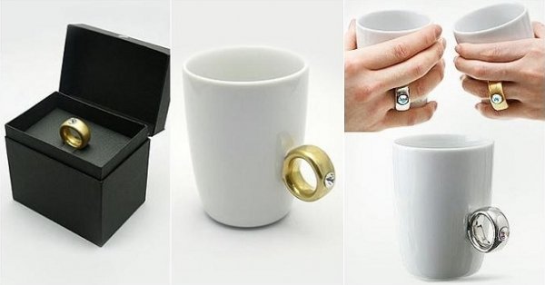 Cup "Diamond Ring" made of fine porcelain and handle in the form of a ring with a precious stone