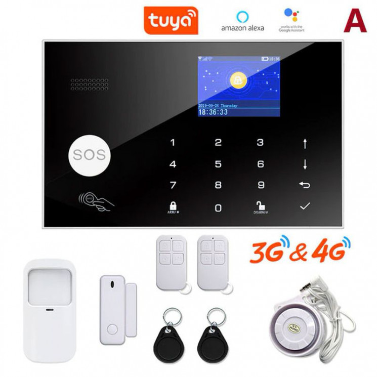 Комплект Wifi GSM сигналізації Tuya Smart G30 з бездротовими датчиками, підтримкою керування через смартфон, RFID брелоки, сирена