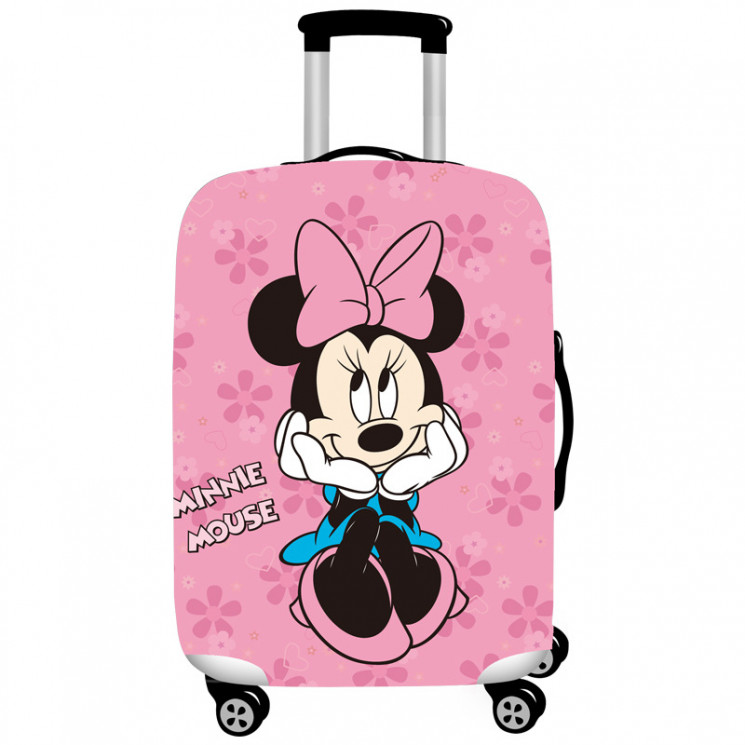 Protective cover "Mini Mouse" for suitcase (Size S) with a children's bright print, thick stretchy material