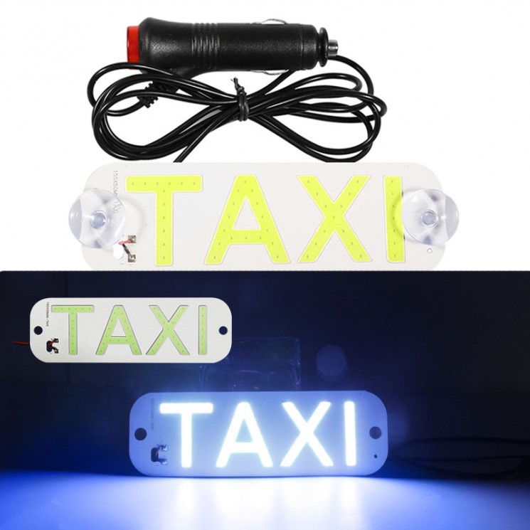 Подсвечиваемая светодиодная табличка TAXI для автомобилей такси, LED шашечки такси, подсветка синего цвета