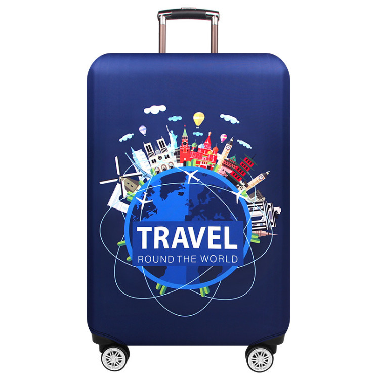 Захисний чохол "Travel Mood" для валізи (Розмір XL) з кольоровим принтом, щільний матеріал, що витягується, вирізи під ручки