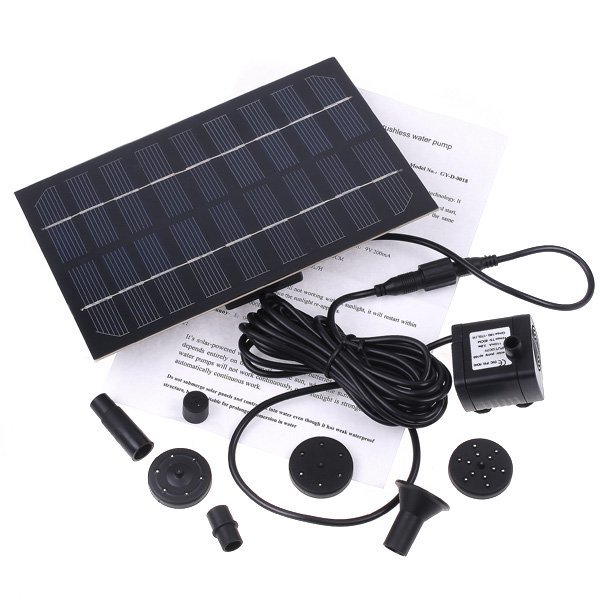 Solar-powered fountain for decorative lakes and air humidification in summer with nozzles